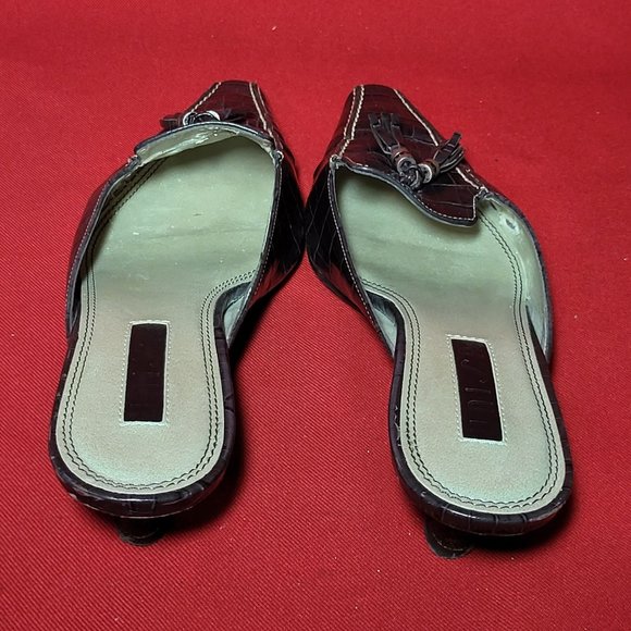 Unisa Gracia Mahogany Acajou 6B Pointed Toe Tassel Mules Slip on Kitten Heels - Picture 7 of 12